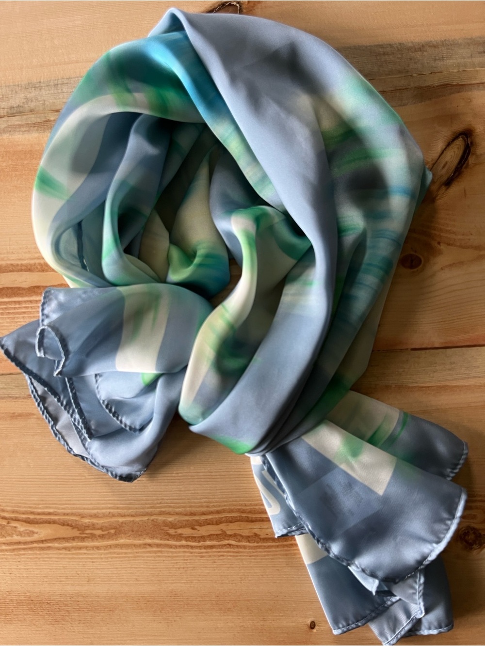 Steve Madden Light Blue & Green Polyester Satin Scarf